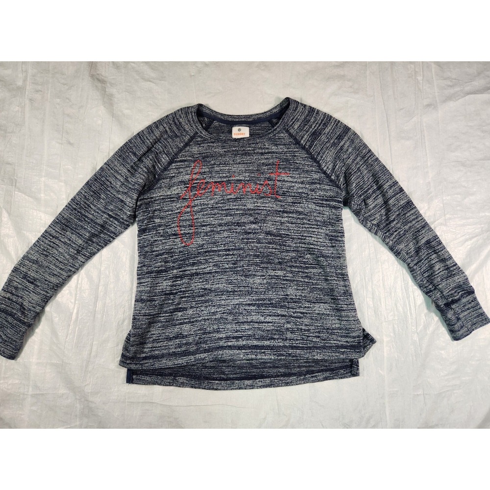 Anthropologie Sundry Sweatshirt 1 Blue Feminist Split Back Small S Sweater Top